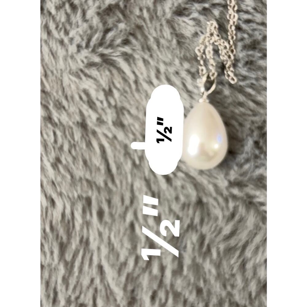 925 stamp silver color  Teardrop Pearl Pendant 1/2" Drop 18” necklace - Picture 4 of 4